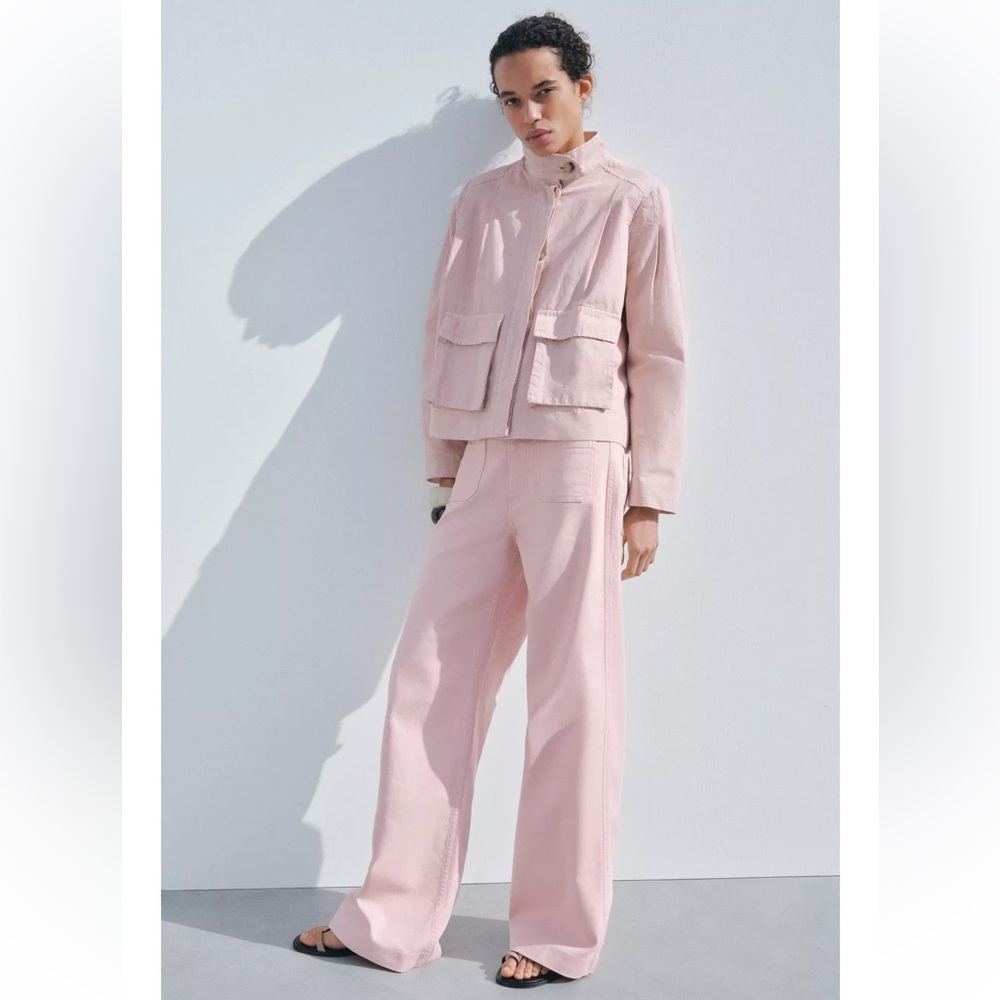 Zara The Zw Patch Pocket Full Length pink Denim Jeans